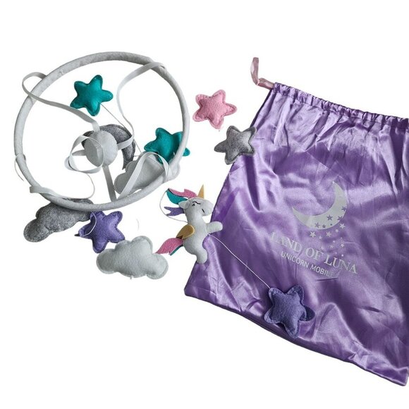 Land Of‎ Luna Unicorn Mobile Nursery Decor Stars Clouds Purple Plushy Celestial - Picture 1 of 9